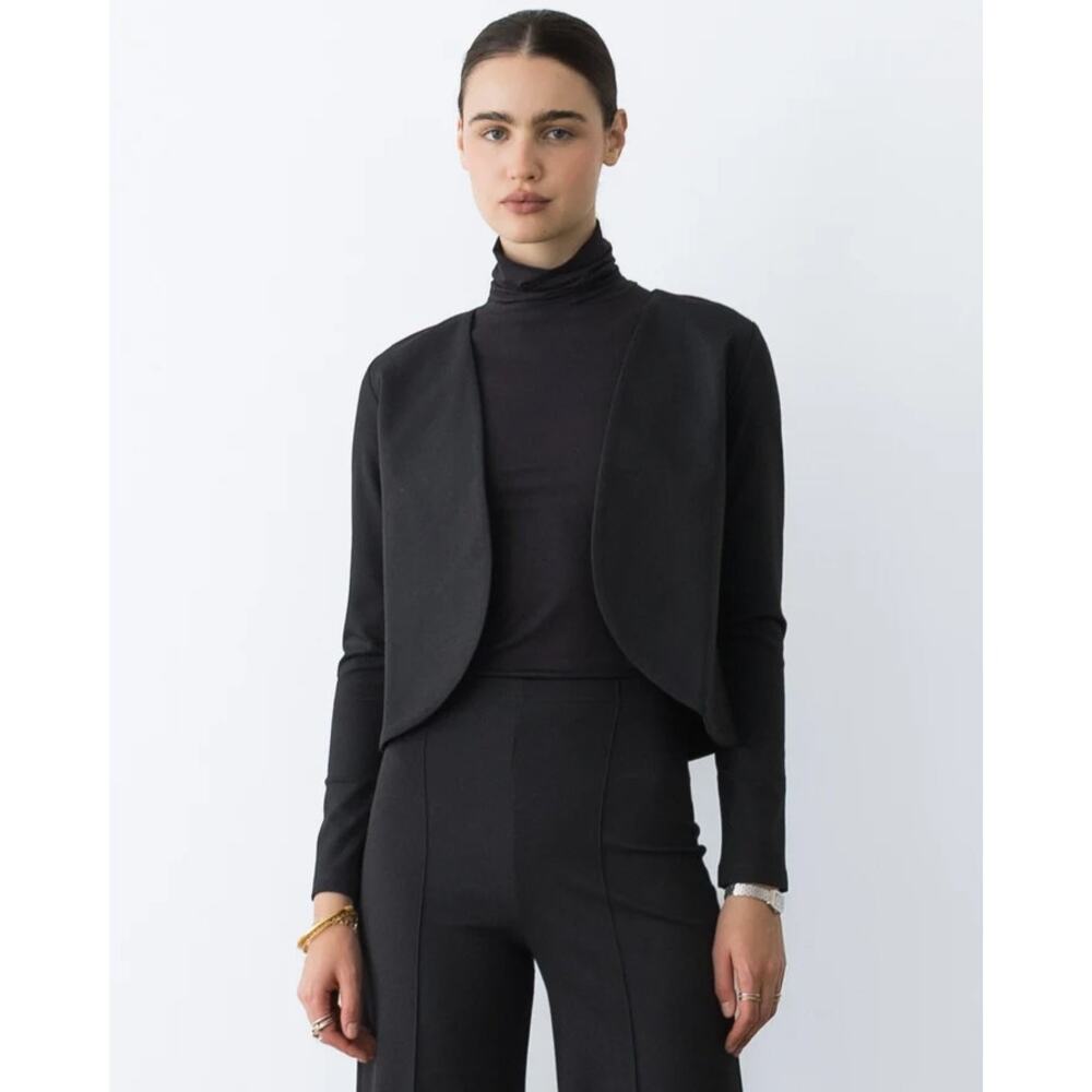 Ripley Rader Ponte Knit Bolero Black Cropped Blazer Jacket Corporate Goth SZ M